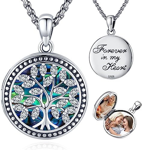 Eusense Arbre de Vie Photo Médaillon Collier Médaillon d'Ouverture pour Photos Photo Pendentif Chaîne en Argent Sterling 925 Photos Collier Chaîne Bijoux pour Dames Femmes Filles
