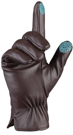 MGGMOKAY Herren Lederhandschuhe Touchscreen Kaschmir gefüttert,Braun,XXL