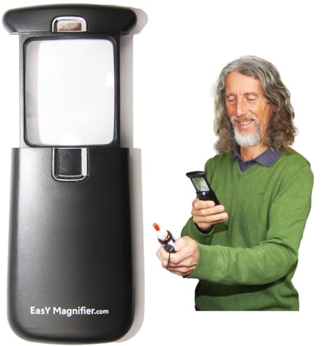 EasY Magnifier Leselupe 30X (300%) Vergrößerung mit LED Licht | Beleuchtete Taschen Lupe, Vergrößerungsglas Zum Lesen Kleiner Schrift | Handlupe Geschenk Lesehilfe Senioren