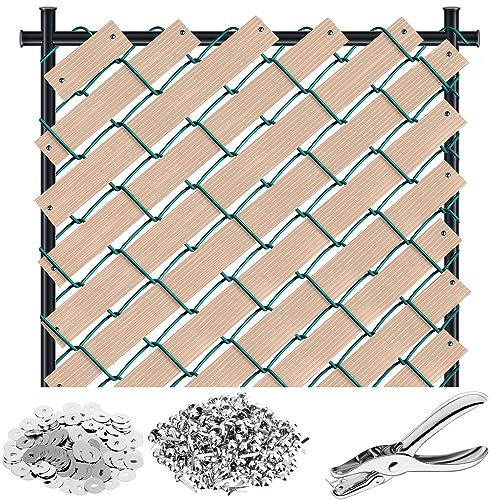 Lanties 302 Pcs Chain Link Fence Privacy Slats with Fasteners, Khaki