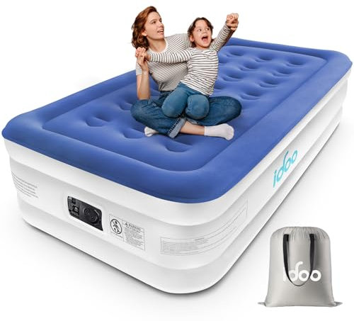 iDOO Single Air Bed, Inflatable Mattress with Built-in Electric Pump, Blow Up Mattress Camping Airbed, Self inflating Camp Bed in Storage Bag for Home Portable Travel 190x99x46cm