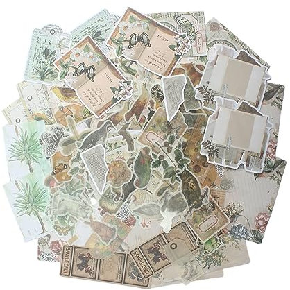 SSRDFU - 200 Pezzi Set di Adesivi per Album per Ritagli, 120 Fiori Materiale Vegetale Carta Carta Kraft e 80 Adesivi Carta per Ritagli Accessori per Carta per Ritagli Calendario Notebook Diario