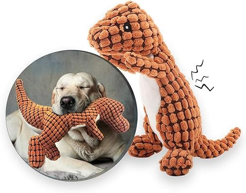 Andiker Gefülltes Hundespielzeug Plüsch Hundespielzeug Cord Interaktives Spielzeug Inklusive Kunststoff Geräuschmachender Quietscher Dinosaurier Form Plüschtier (Orange)