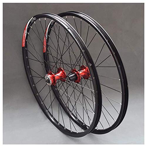 HerfsT 26 Zoll Fahrrad Laufradsatz MTB Vorderrad Fahrrad Felge Fahrradräder Doppelwandige Kassettennabe Abgedichtetes Lager Scheibenbremse QR 7-11 Geschwindigkeit 32H,Rot