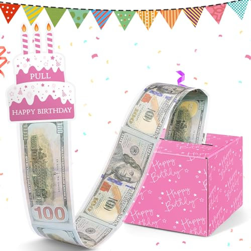 WenmthG 100 Wallet Birthday Money Wallets for Cash Gifts, Birthday Money Gift Box, Surprise Money Gift Box Birthday Party Decorations, Money Presentation Box Pink