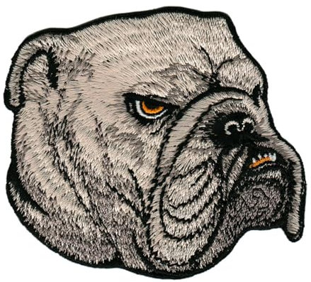 Hund Kopf Bulldogge Boxer Aufnäher zum aufbügeln oder aufnähen Bügelbild Aufbügler für Kleidung gestickter Bügelpatch Applikation Patch Größe 8,5 x 7,5 cm