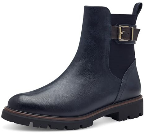 MARCO TOZZI Damen Chelsea Boots Vegan mit Reißverschluss, Blau (Navy Comb), 37 EU