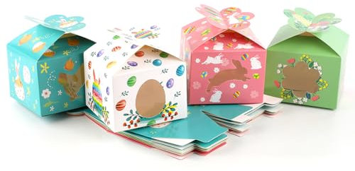 12Pz Scatole per Dolcetti Pasquali con Finestra, 9,5x9,5x7cm Uova di Pasqua Coniglietto Pollo Contenitori Scatole Regalo di Pasqua Bomboniere per Bambini per Biscotti Caramelle Cioccolatini
