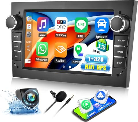 CAMECHO Android 13 Autoradio mit Wireless Carplay Android Auto für Opel Corsa Astra Vectra Zafira Meriva Vivaro, [1+32G] 2 Din 7'' Bildschirm mit Navi Bluetooth WiFi FM/RDS EQ+Rückfahrkamera (Schwarz)