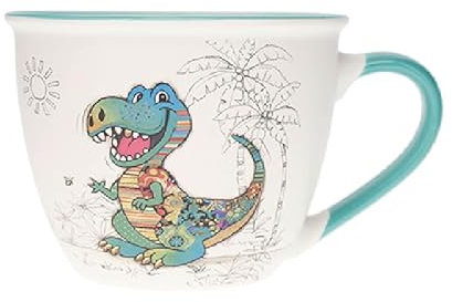 KIUB Bol timbale avec une anse - Motif dinosaure gentil- matière porcelaine fine - contenance 550ML