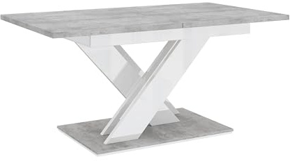 designimpex Design Esstisch PA-222 ausziehbar 140-180 cm Esszimmer, Farbe:Beton - Weiß Hochglanz