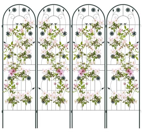 COSTWAY 2/4 Pack Garden Trellis, 180/220 x 50cm Galvanized Steel Trellis for Climbing Plants Rose Vines Cucumber Tomato, Rustproof Decorative Garden Fence Barrier Border (180 x 50cm, 4 Pack, Green)