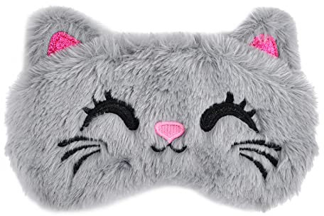 Zimoer Masque pour Les Yeux en Peluche, Masque de Sommeil pour Les Yeux, Forme Chat Masque de Sommeil, Bandeau pour Les Yeux de Chat, Dessin Animé Masque de Nuit Cache Oeil pour Dormir Voyage Sommeil
