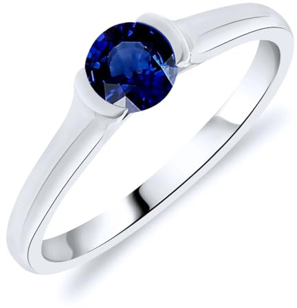 Planetys - Solitärring für Damen aus Weißgold 375/1000 mit natürlichem Saphir, 52 (16.6), Metall, Blauer Saphir