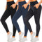 MOREFEEL 3er Pack Leggings Damen mit Tasche High Waist Leggins Elastische Blickdicht Leggings Sportleggins für Yoga Fitness Gym(Schwarz+Navy blau+Schwarzer Leopard L-XL)