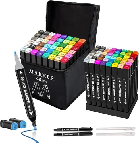Banral 48 Farben Filzstifte Set - Marker Stifte Set - Marker Stifte mit Meißel und Feine Twin Tip Permanent Marker für Manga Skizzieren Kalligraphieren Zeichnen