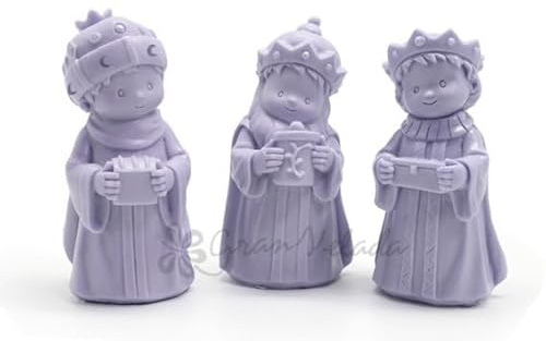 Molde 3 Reyes Magos de Silicona | Melchor, Gaspar y Baltasar | Ideal para Velas y Jabones | Detalle Realista | Resistente y Flexible | 3 Cavidades | Manualidades Navideñas