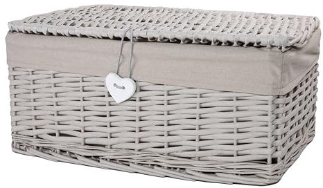 Natural Wicker Storage Basket With Lid Underbed Storage Gift Basket (Cream, Medium)