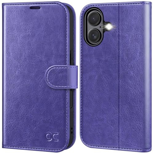 OCASE for iPhone 16 Case, PU Leather Wallet, Magnetic Flip Folio Cover with RFID Blocking, Card Holders, Shockproof TPU, and Kickstand for 6.1 Inch iPhone 16 (2024), Purple