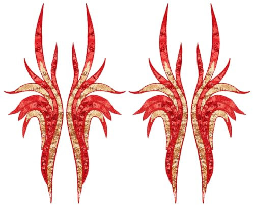 MAYJOYDIY 2 Paar Roter Pailletten Blumen Aufnäher 3D Stickerei Applikationen Mit Blumenmuster Bestickter Kleideraufnäher Kragen Aufnäher Zum Selbernähen Basteln Cheongsam Kleidungsdekoration