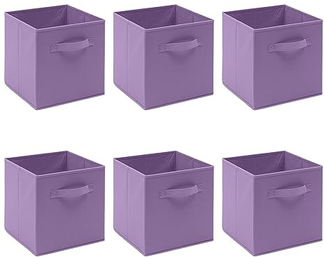 Homullel Cube Storage Unit Box Set of 6, Fabric Storage Box Insert Organizer for Shelves Unit, Closets, 26.5x26.5x28 cm, Violet