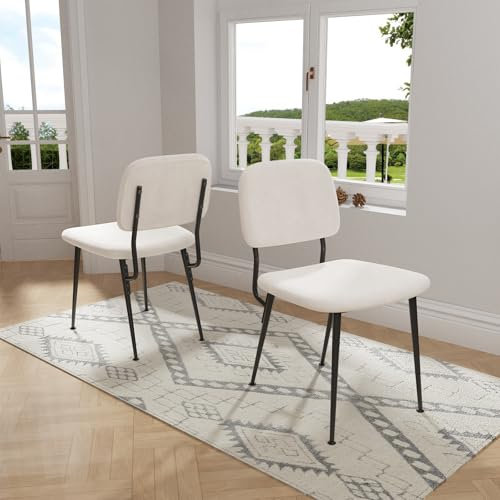 Rcynview Chaise Salle a Manger Lot de 2 Chaise Coiffeuse en Velours Chaises de Salon Scandinave avec Dossier, Pieds en Métal, Chaise Blanche/Beige Clair pour Salon Chambre à Coucher Cuisine Réception