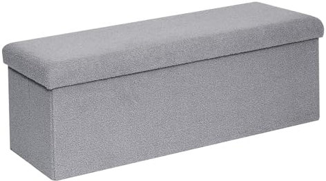 Bonlife Folding Ottoman Storage Bench,Boucle Footstool for Living Room,End of Bed Bench,Sherpa ottomans Foot Rest,140L Storage Space,Grey,110x38x38cm
