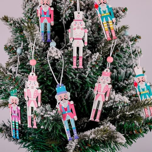 Set di 8 schiaccianoci rosa in legno, decorazioni per feste di Natale, design retrò a forma di re (A)