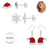 LOLIAS 3 Paar Weihnachtsohrringe Silber 925 Ohrringe Weihnachten 925 Silber Schneeflocken Ohrringe Silber 925 Weihnachtsschmuck Damen Kinder Mädchen