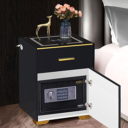 FLNOZAMZ Smart Safe Multifunktionaler unsichtbarer intelligenter Nachttisch Tresor Zahlenschloss Drahtlose Ladelampe Aufbewahrungsbox Tresor (Black)