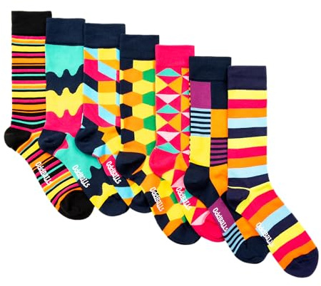 OddBalls Socks, 7 Pack - Colourful Cotton Crew Multipack for Everyday Wear