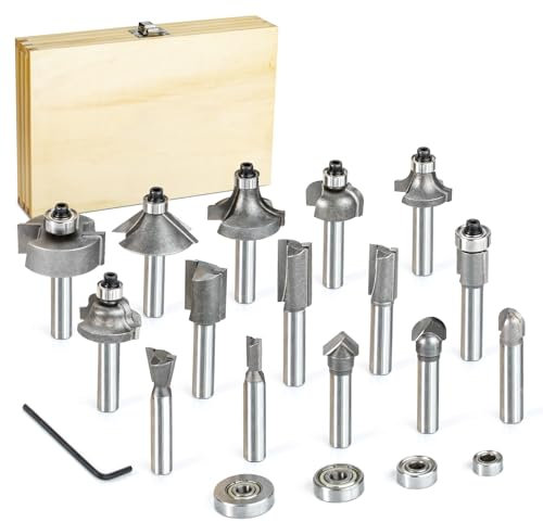 20 Pezzi Set Frese per Legno, Set di Frese, Punte per Fresa Legno, Gambo 8mm, con 4 Cuscinetti, Realizzato in Materiale YG6X, per La Lavorazione Del Legno e Casa e Fai da te