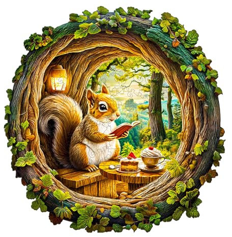 Holzpuzzle Erwachsene 3D Eichhörnchen in der Höhle - 200 Teile holzpuzzle Geschenkbox, Wanddekoration und Geschenk für Freunde und Familien