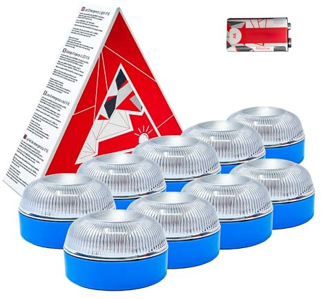 MAGIC SELECT 9x Luz Emergencia V16 para Señalización en Carretera de Coche y Moto. Luz Amarilla Intermitente, Base Imantada y Pila 9V 6LR61 Incluida.