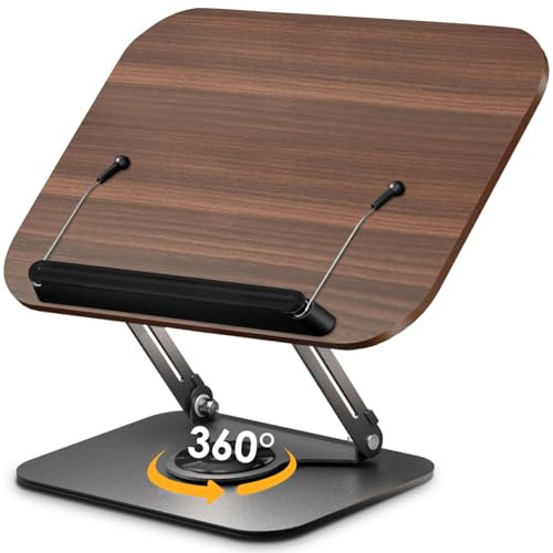 CIGAA Buchständer zum Lesen,verstellbarer Holz-Buchhalter Leseständer,360°drehbar,faltbar,Kochbuchhalter mit Seitenclip, Präsentationsständer für Rezept,Zeitschrift,Tablet,Laptop