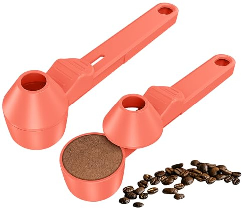 Coffee Scoop & Funnel for Reusable K Cup Refillable Coffee Pods, Coffee Measuring Spoon 2 Tablespoon Capacity, Scoop with Funnel for Ground Coffee, Protein Powder, Tea (Orange, 2 Pack)