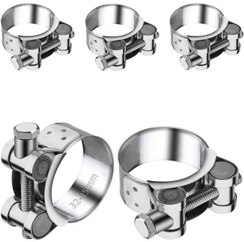 TXXATX T Bolt Hose Clamp 32-35 mm Hose Clip 5 Pieces Exhaust Clamp 304 Stainless Pipe Clamps Band Width 20 mm Adjustable Clips for Water Pipe Gas Pipe Automotive Tube Attachment