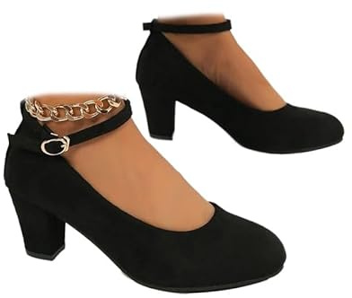 Women's Cross Strap Casual High Heels, Womens Mid Block Heels Mary Jane Ankle Strap Court Shoes Ladies Comfort Support Work Pumps