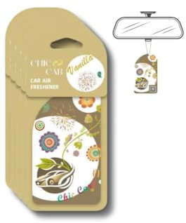 Chic Car® Auto Duftbaum Vanille – 5er Set – Langanhaltender Auto Lufterfrischer mit Vanilleduft – Papier Duftanhänger für Rückspiegel – Bis zu 100 Tage Frische – Geschenkidee für Männer & Frauen