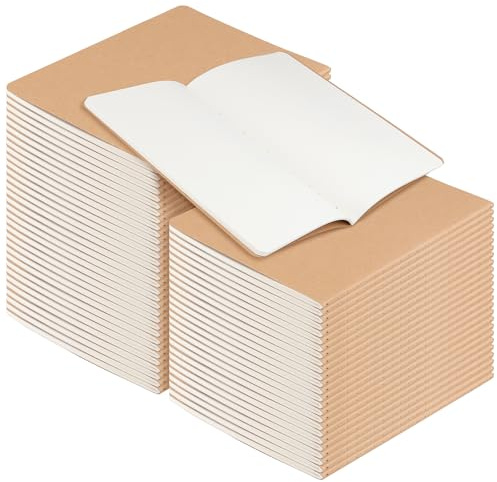 NGOSUET 60 Stück Notizbuch A5 Blanko, 36 Blatt/ 72 Seiten Braun Kraft Cover Notizheft Klein, 80gsm Skizzenbuch A5 Notizbücher Braun Heft für Büro und Schule, 14 x 20,3cm
