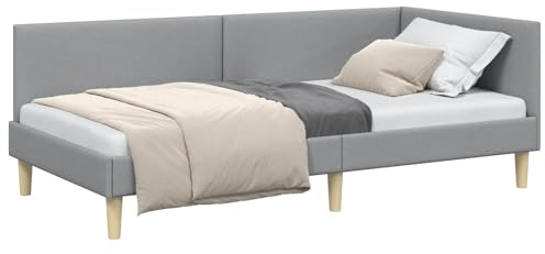 vidaXL Corner Bed Frame Other with Headboard Light grey 90 x 190 cm, Modern Bed Frame, Rectangular Design, Breathable Material, Adjustable Headboard, Space-Saving Bedroom Furniture, Stylish Setup
