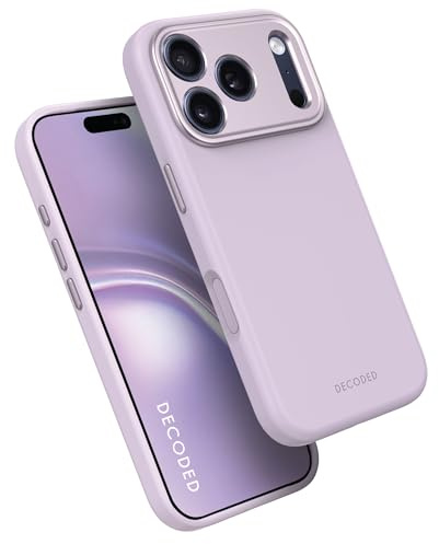 Decoded Silikonhülle für iPhone 17 Pro, Premium Soft-Touch, Antibakterielle Beschichtung, MagSafe Kompatibel, Fallschutz, Kratzfest, Metalltasten, Fester Griff, Lavender Lila