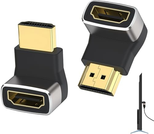 Noenaeni 2Pcs Right Angle HDMI Adapter 8K, 90 and 270 Degree Male to Female Adapters Set, Gold Plated 2.1 HDMI Connector Support 8K@60Hz, 4K@120Hz for TV Laptop Monitor TV Projector DVR Player