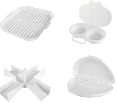 Cvoepobey 4-Teiliges Mikrowellen-Kochset Backofen-Kochgeschirrset mit Bacon-Blech, Eierdampfer, Spiegelei-Box und Kartoffelgestell für die Küche