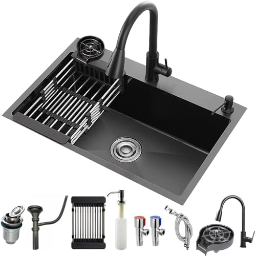 YINXSLO Spülbecken Schwarz mit Armatur – Spüle Edelstahl Set