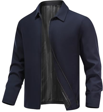 Allthemen Giacca Leggera Zip Casual Uomo Estate Jacket Bomber | Giubbotto a Vento, Tinta Unita, Risvolto Classico, Tessuto Elastico, Morbido Traspirante, 2 Tasche a Mano, Business Casual