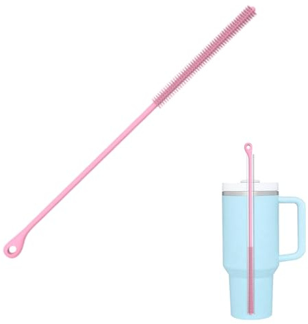 2PCS Pink Straw Cleaner Brush, 9.5in Long Silicone Reusable Straw Cleaner for Straws, Non-slip Handle Soft and Bendable, 0.35in Wide Straw Cleaner Brush for Straight and Bent Pipe