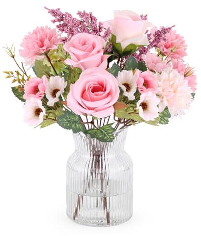 Doygim 2 Bouquets Fleurs Artificielles Fausse Rose en Tissu Hortensia Artificielle Deco Faux Bouquet de Fleur pour Arrangement de Mariage, Fête, Centre de Table, Décoration D'intérieur (Rose)