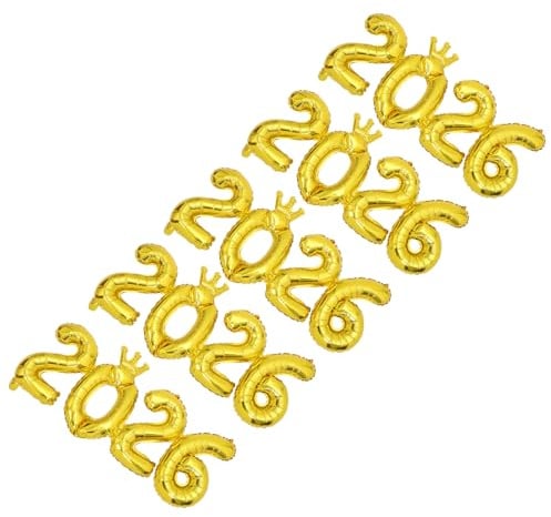 SOPOTUTU Goldene Folienzahlenballons 2026 mit Krone Aluminiumfolie 5 Stück Countdown Silvester Partydeko Fotohintergrund Vielseitige Wanddekoration