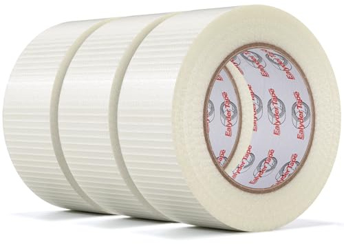 3 Rouleaux Ruban Fibre de Verre Bidirectionnel 50mm x 50m Haute Résistance | Ruban filament bidirectionnel charges lourdes. Haute traction double sens, idéal emballage sécurisé.